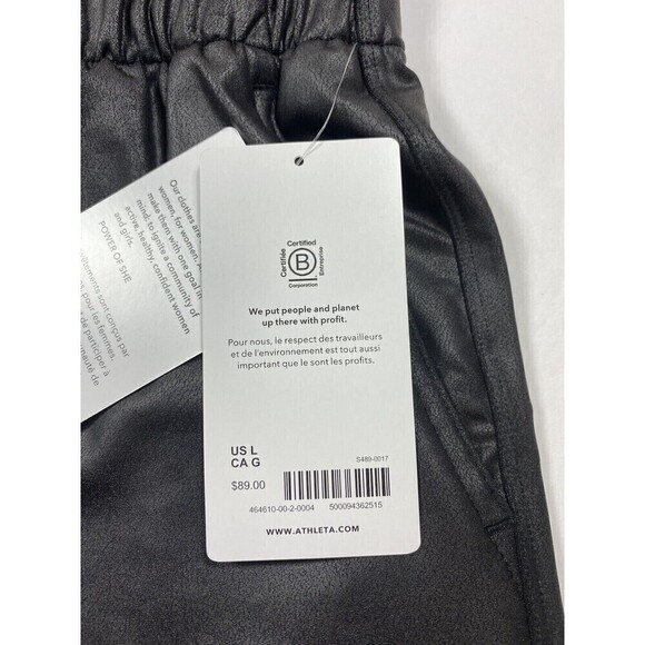 NWT Athleta Gleam Shorts Black Large Relaxed Pull On Elastic Waist Faux Leather - Picture 10 of 15